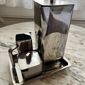 CB2 Vienna silver metal coffee tea-set ALL THREE ITEMS  (sold out!)